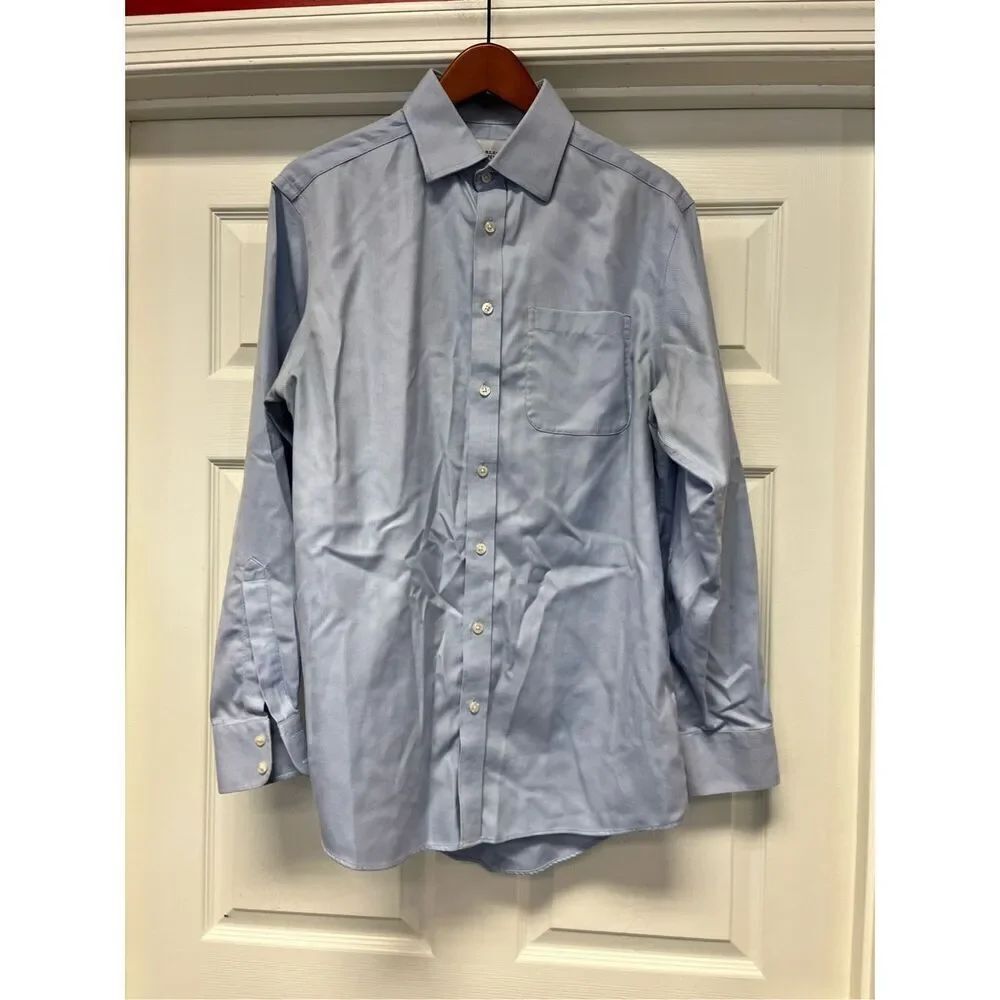 Charles Tyrwhitt Blue & White Fine Stripe Print Button Down Shirt sz 15-1/2 35